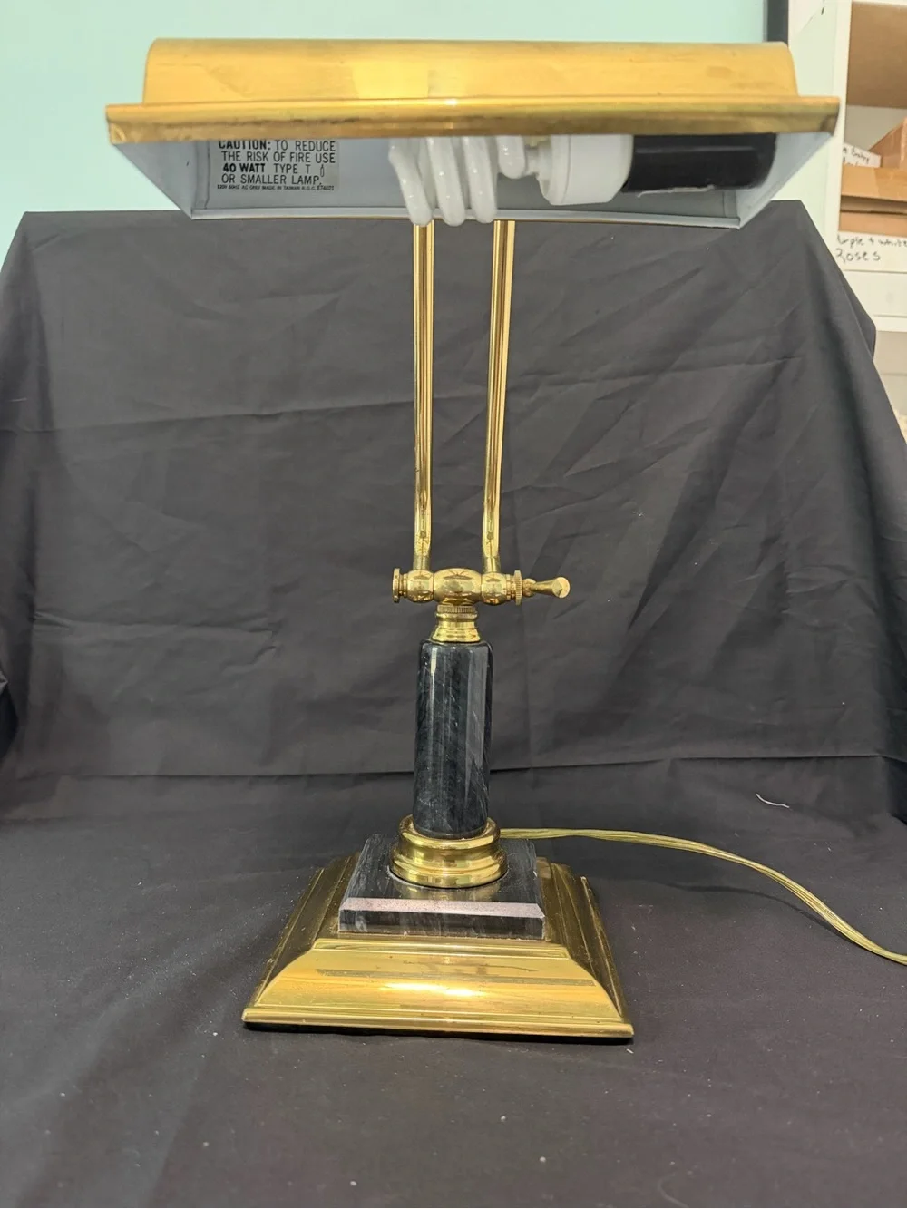 Vintage Brass Piano/Desk Lamp with Black marble